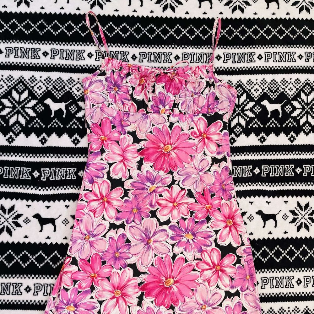 Vintage Y2K MADE IN U.S.A Pink & Purple Floral Spaghetti Strap Mini Dress
